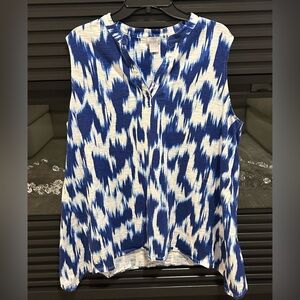 Chicos Sleeveless Top Size 4 (XXL) Blue Ikat Beachy Coastal Resort Wear Vacation